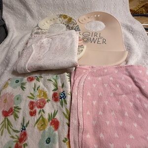 Floral and Pink Baby Bib Set and 3 blanket swaddles